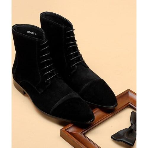 2021 winter Men Boots Genuine leather suede chelsea boots brogue casual ankle flat shoes Comfortable quality slip on dress boot