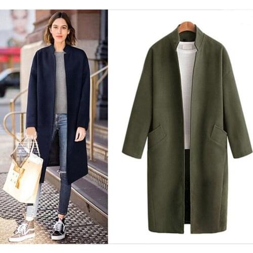 2017 Fall/Winter NEW Stand Collar Medium Long Cashmere Jacket Slim All-match Women Woolen Coat