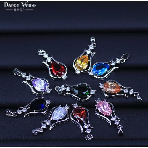 New Arrival 10 colors Europe Style Women Girl Gift Cubic Zircon Pendant Necklace silver color Chain Jewelry Free Shipping
