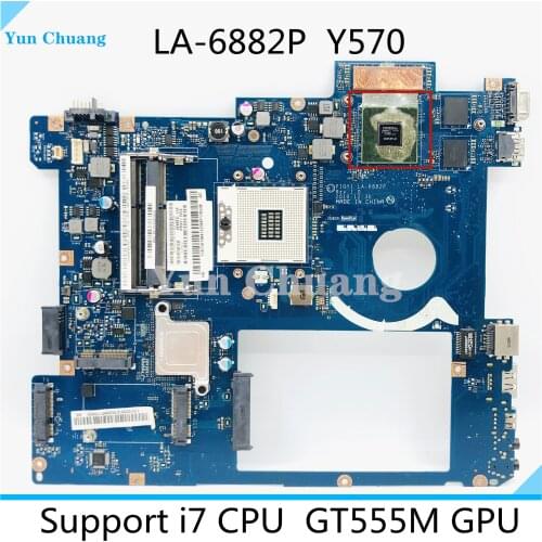 PIQY1 LA-6882P MAIN BOARD For Lenovo Y570 Laptop motherboard HM65 DDR3 GT555M GPU i3 i5 i7 working fully tested