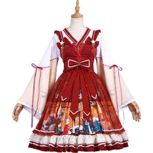 Lolita Dress Chinese Style Fake Two Piece Flared Sl;eeves Lolita One Piece Dress
