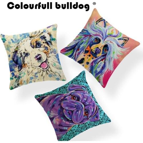 Chihuahua Australian Shepherd Cushion French Bulldog Pillow Case Childlike Chair Gifts For Mom Throw Pillow Cover 18 Inch Burlap