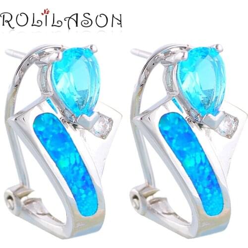 Retail AAA Zirconia Blue Fire Opal Silver Stamped Clip Earrings Fashion Jewelry Opal Jewelry OE252