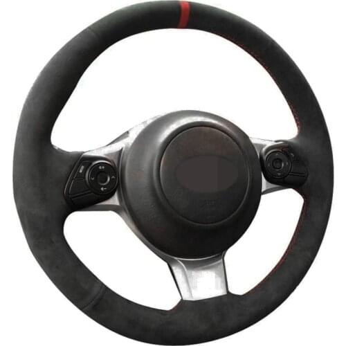 Hand-Stitched Soft Black Genuine Leather Suede Car Steering Wheel Cover For Subaru BRZ 2016-2019
