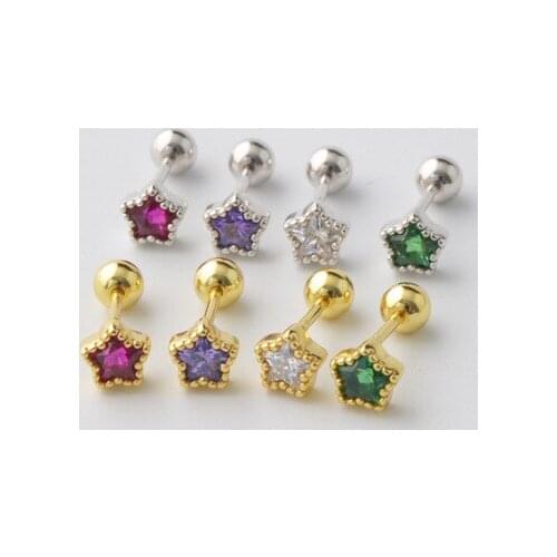 925 Sterling Silver Earring Fashion Colored Zircon Star Smiley Screw Stud Ear Sweet Cute Ear Bone Nail Female Girl Ear Jewelry