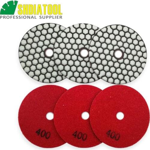 SHDIATOOL 6pcs 100mm #400 Dry Polishing Pads For Granite Marble Ceramic 4inch Resin Bond Diamond Flexible Polishing Disc