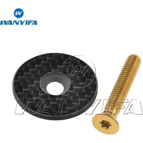 Wanyifa 1 1/8" CNC 3K Carbon Fiber Glossy/Matte Road Mountain Bike Cycling Headset Stem Top Cap+Titanium Bolt M6X35