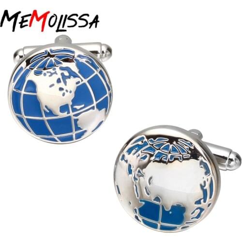 MeMolissa Enamel Blue Word Map Earth Cufflinks for Mens Shirt Cuff bottons High Quality Cuff links Brand Jewelry