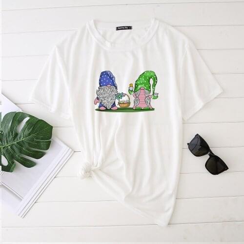 Two Elves Eggs Printing Easter Womens Tshirts Fahsion Graphis T Shirts Streetwear Aesthetic Clothes Harajuku Top Femme Plus Size