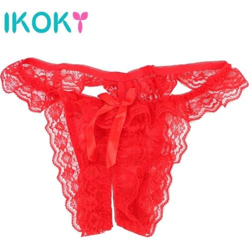 IKOKY Women Underwear Lace Sexy Opening Crotch Panties Thongs Briefs Lingerie G-string T-back Female Couples Flirting Products