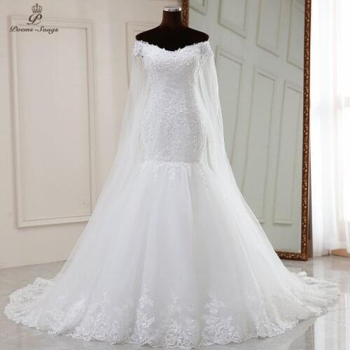 Real photo Real video mermaid wedding dress with long shawl 2021 marriage dress robe de mariee vestidos de novia sereia