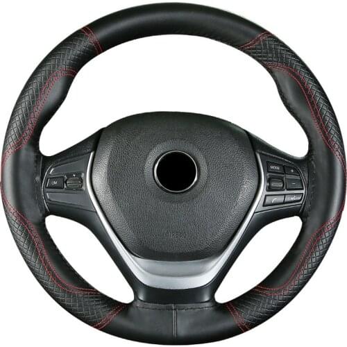 ZK30 38cm Layer Cowhide Car Interior Soft Genuine Leather Braid Steering Wheel Cover Black Line Hand-stitched With Needle Thread