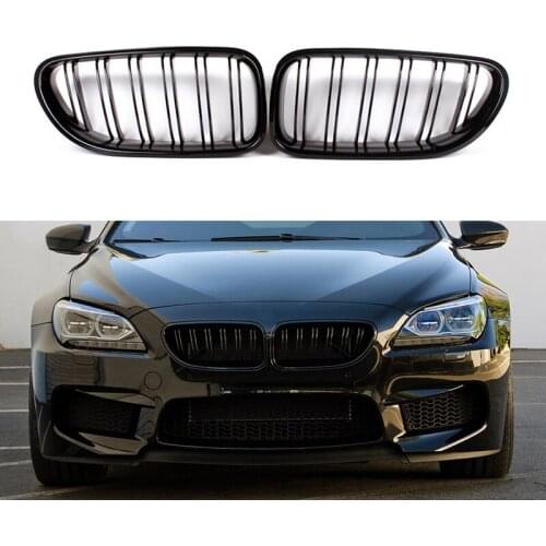 1 Pair Gloss Black M Color Front Kidney Grill Bumper Grill Double Slat Line For BMW F06 F12 F13 M6 630i 640i 650i 2012-2017