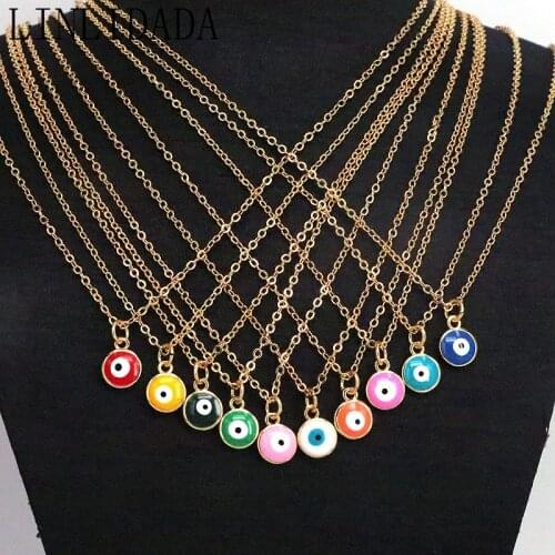 10Pcs Colorful Enamel Tiny Round Eye Charms Pendant Necklace Cute Oil Drop jewelry Gift For Girl Woman