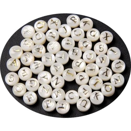 10pcs/Lot Wholesale Letter Natural Mother Of Pearl Shell Bead Golden 26 Capital Letter Spacer Beads For Jewelry Accessories DIY
