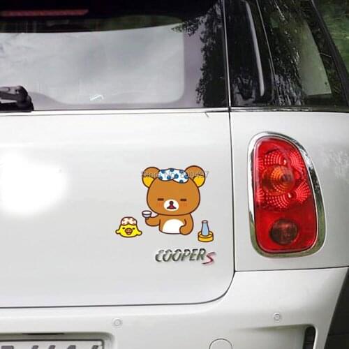 10 x Newest Car Cover Cartoon Bear Rilakkuma Spring Combination Car Stickers for Toyota Volkswagen Chevrolet Ford Hyundai Lada