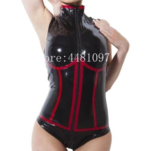 100% Latex Rubber Suits Black Sexy Sleeveless with Front Zip Comfortable Swimming Pool Beach Party Xs-xxl 0.45mm