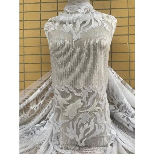 5yards/lot Luxury J-59188 African French net lace fabric with beads embroidered lace fabric for wedding dress