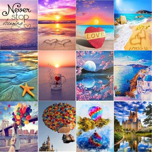 5d Diamond Painting Landscape Love Beach Cross Stitch Embroidery Set Sunset Full Diamond Mosaic Christmas Gift Home Decoration
