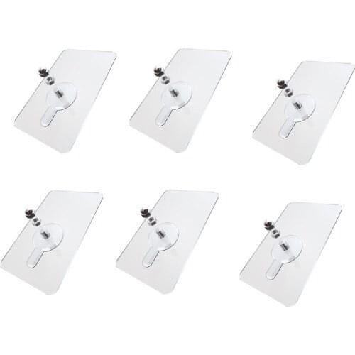 6PCS Strong Nail Free Wall Hook Screw Adhesive Drill free strick Wall Hook Non-Trace For Bathroom Kitchen Transparent hooks Z71