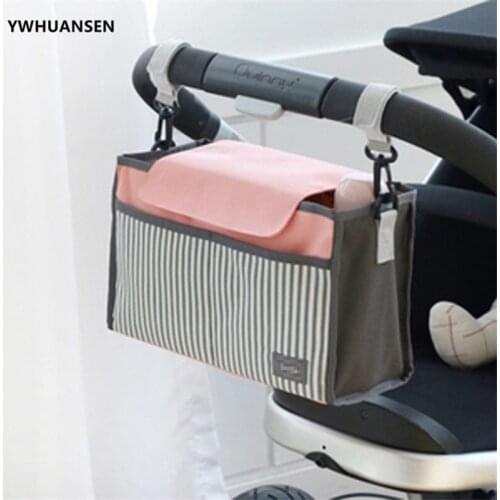 Striped Baby Stroller Accessories Waterproof Stroller Organizer Bag With Cup Holders and Extra Storage For Mom and Dad On The Go