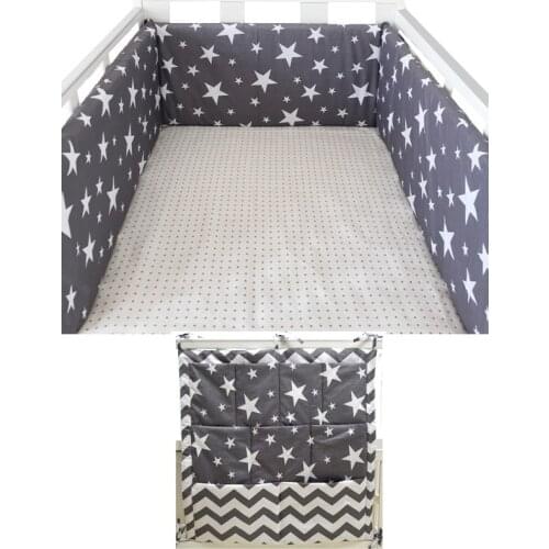 Baby Bed Crib Bumper U-Shaped Detachable Zipper Newborn Bumpers Infant Safe Fence Line Cot Protector and Bed Hanging Storage Bag