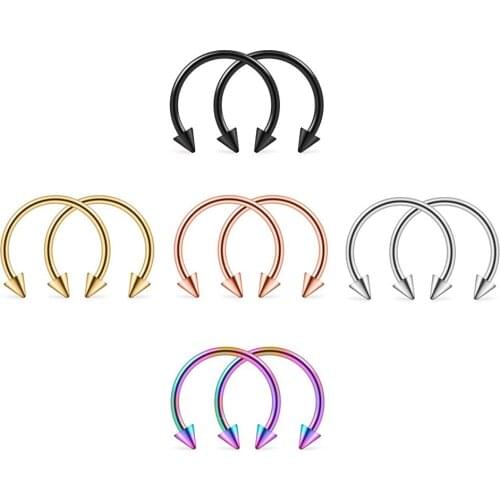 BONISKISS 10pcs Fashion Stainless Steel Nose Ring Piercing Horseshoe Spike Septum Piercing Eyebrow Tragus Lip Piercing Rings