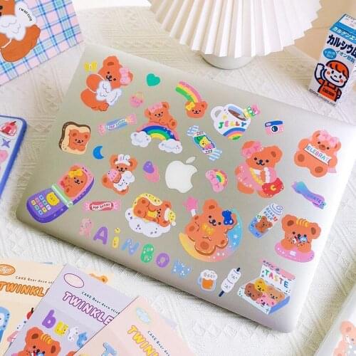 2Pages Cartoon Bear Paper Sticker Korea Kawaii DIY Luggage Label Removable Sticker Home Post Sticker Laptop Bag Cup Accessory