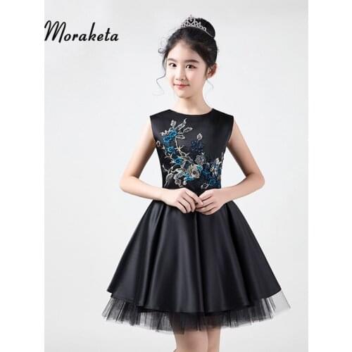 Satin Black Girls Pageant Dresses Short 2019 Little Girls Ball Gown Dresses With Luxury Appliques For Formal Evening