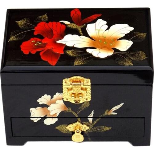 Wooden Lacquerware Jewel Cases Made In China Folk Art Work Chinese Handmade Classic 2 Layers Jewelry Wood Customized Box
