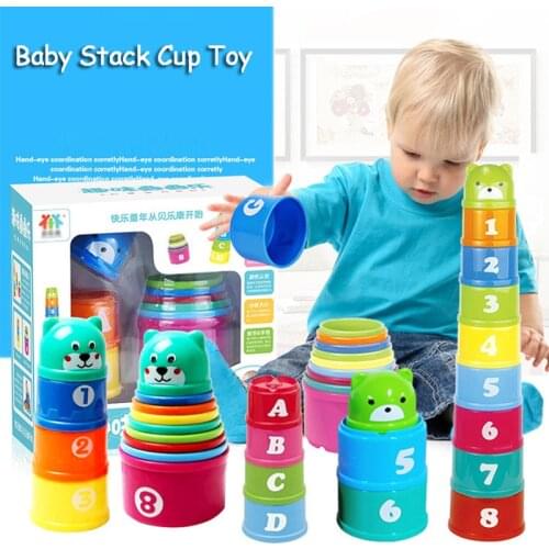 Baby Stacking Cup Toys Early Educational Intelligence Toy Rainbow Color Folding Tower Toys Set Children Birthday Christmas Gift