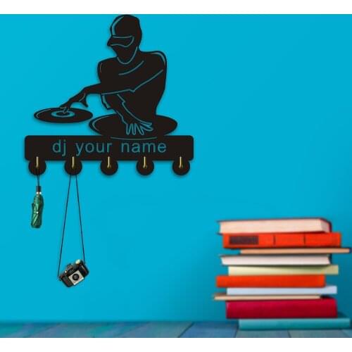 DJ Your Name Wall Hooks Door Clothes Coat Hat Hanger Custom Kitchen Bathroom Towel Hooks Acylic Music Home Decor Hangers