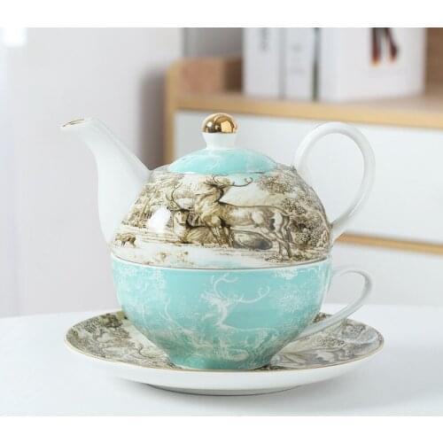 1Set Europe Retro Ceramic Teapot Hand Painted Gold Bone China Coffee Cup and Saucer Teapot Teaware Coffee Mug Tea Mug Coffeeware