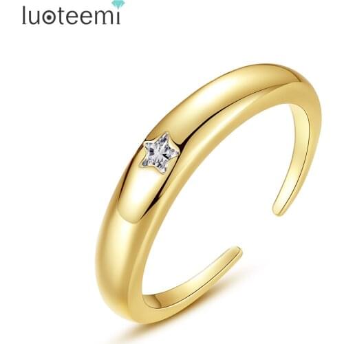 LUOTEEMI Open Resizable Rings for Women Gold Color Crystals and Stones Healing Finger Rings for Female Couple Wedding Jewelry