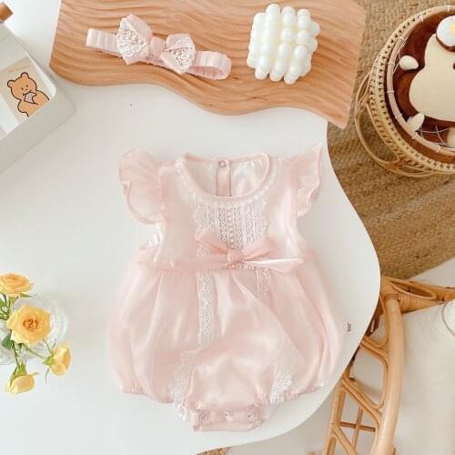 Newborn Infant Baby Jumpsuit 2021 Summer New Baby Bag Fart Romper Korean Style Flying Sleeve Lace Princess Rompers Toddler Tops