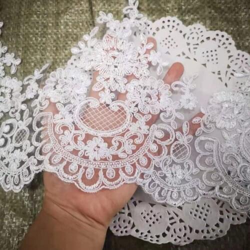 1 Yard European-style Pure white ivory Lace Fabrics Wedding Veil Tiara DIY Handmade Jewelry Cording Trims Flower 20cm wide