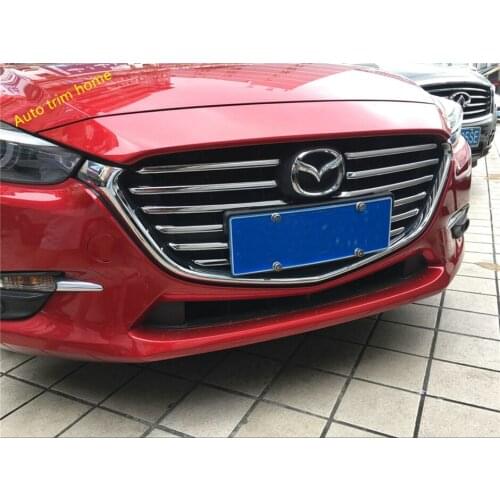 Lapetus Chrome Front Racing Grille Grill Strip Cover Trim 12 Piece / Set Exterior Refit Kit Fit For Mazda 3 2017 2018 ABS