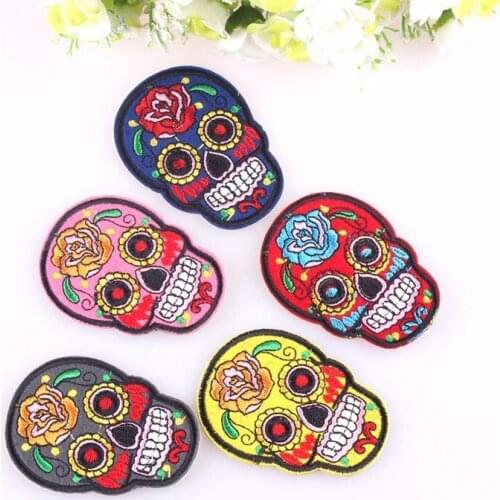 Hot Sale Punk Rock Mexican Skull Patch Iron On Cheap Embroidered Biker Patches For Clothes Stickers Badges