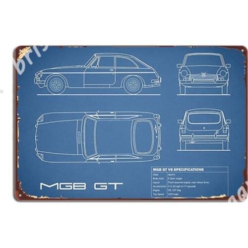 The Mgb Gt V8 Blueprint Metal Signs Club Party Decoration Wall Wall Plaque Tin sign Posters