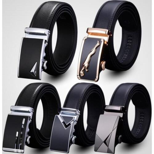 ZPXHYH Men Belt Male Genuine Leather Strap Belts For Men Top Quality Automatic Buckle black Belts Men Real leather cowskin belt