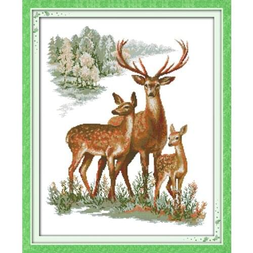 A sika deer family cross stitch kit 14ct 11ct pre stamped canvas embroidery DIY handmade needlework