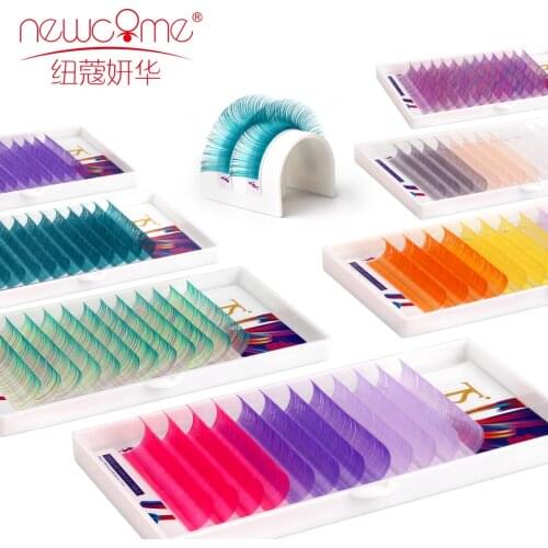 NEWCOME 12 Lines Ombre Multi Colorful Eyelash Extension Soft Natural Beauty Silk Eye Lashes False Mink Makeup Graft Cilios
