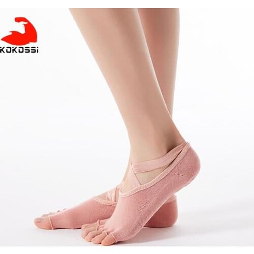 KoKossi 1 Pair Yoga Socks Woman Cross Straps Point Finger PVC Non-slip Wear-resistant Comfortable Dance Studio Gym Yoga Mat Sock