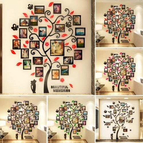 New 3D Acrylic Crystal Wall Sticker Adhesive DIY Stereo Photo Frame Tree Pattern Wear Resistant Home DOM668