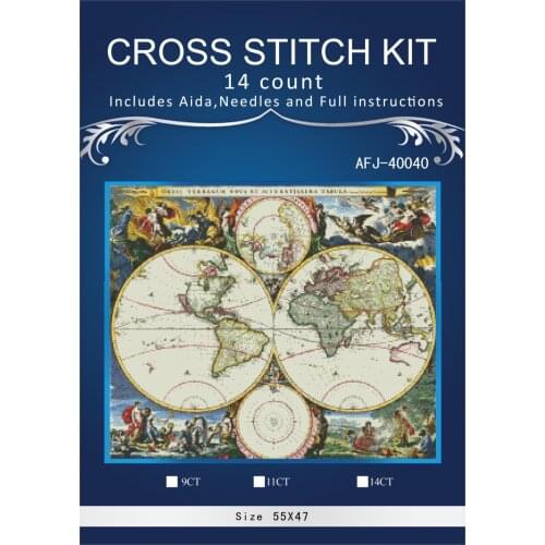 Oneroom Cross Stitch Embroidery Kits 14CT DMC Cotton Thread Painting DIY Needlework DMC New Year Home Decor world map