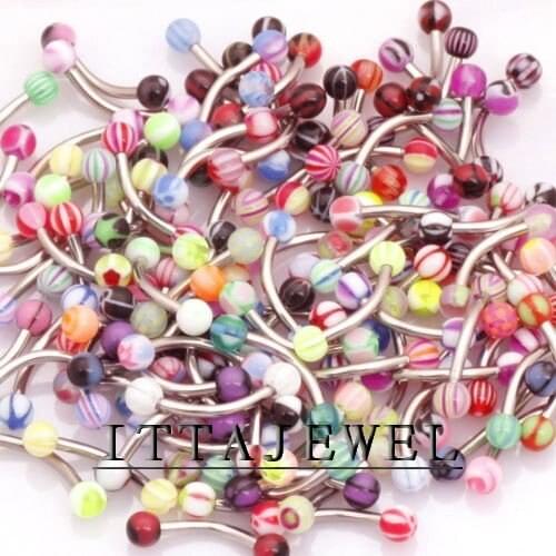 Wholesale 100pcs 16g UV Ball Eyebrow Tragus Bars Rings ,Body Piercing Jewellery