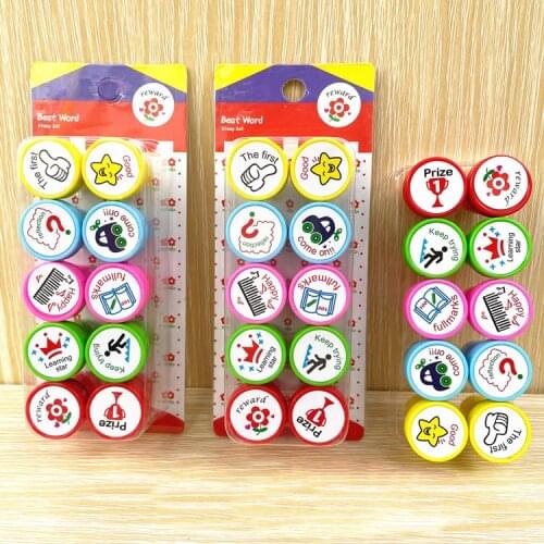 10pc/set Self-study ink annotation stamp student prize cartoon seal kindergarten teacher reward children encourage cute seal