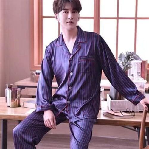 Rayon Men Pajamas Set Women Print Homewear Full Sleeves Long Pants Sleepwear Fashion Autumn Casual Mens New Stripe Pjs