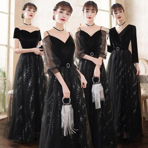 Bridesmaids Dress Illusion Sequined V-Neck Three Quarter Off The Shoulder Sashes A-Line Lace Tulle Women Wedding Party Gown E331