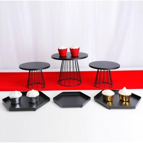 New 1-Tier Wedding Birthday Party Cake Plate Black Colors Cake stand Bracket Sweets Cupcake Display Collocation Hexagon Tra